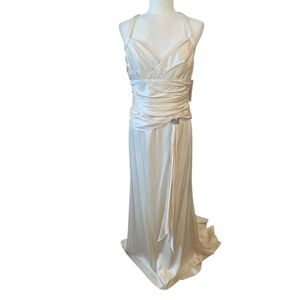Tara Keely Womens 100% Silk Cream Wedding Dress